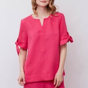 Charter Club Luxury Pink 100% Linen Tie Sleeve Blouse Large Beachy